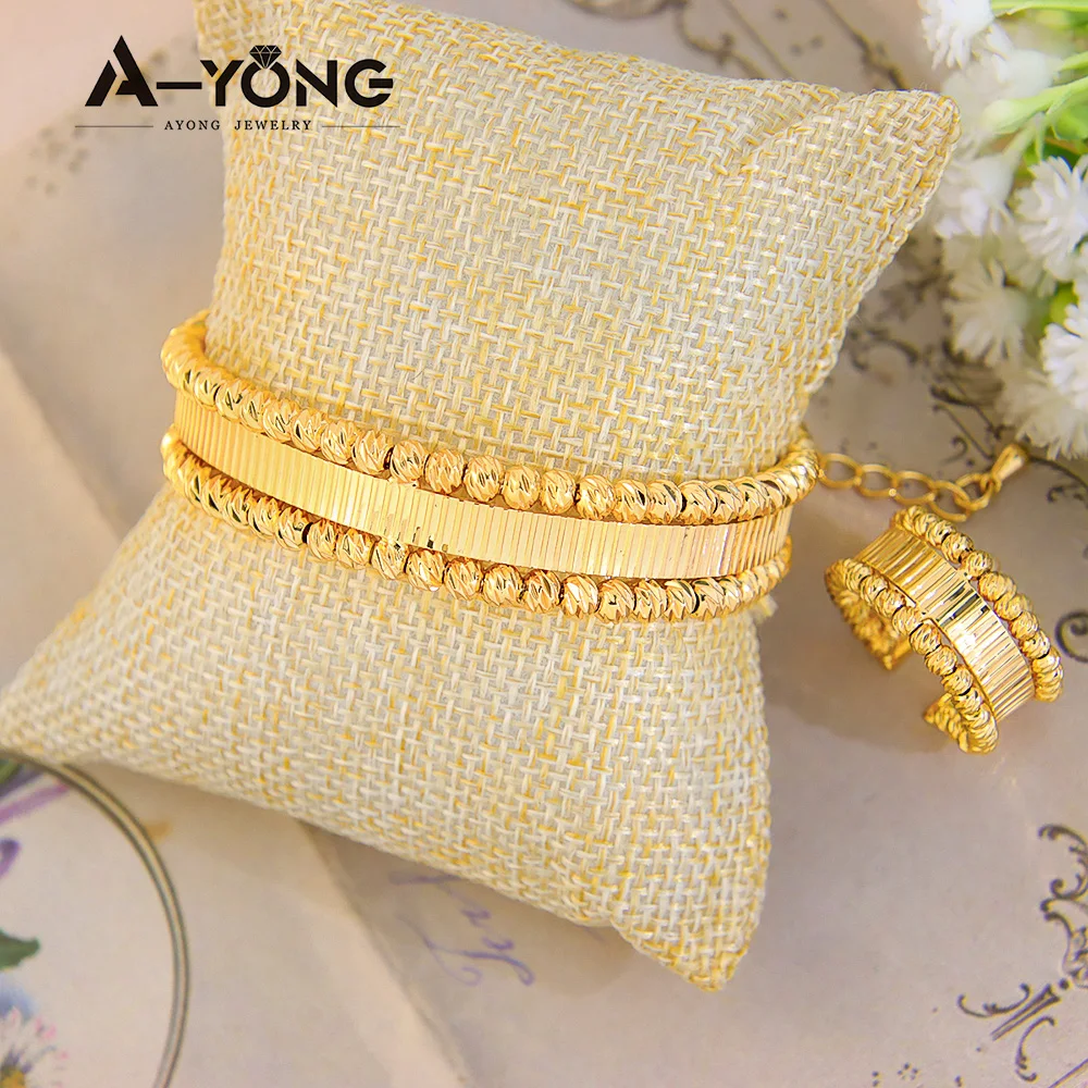 Saudi Gold Color Beads Bracelet Set 21k Gold Plated Nigeria Bridal Wedding Bangles Ethiopian Women Luxury Party Jewelry