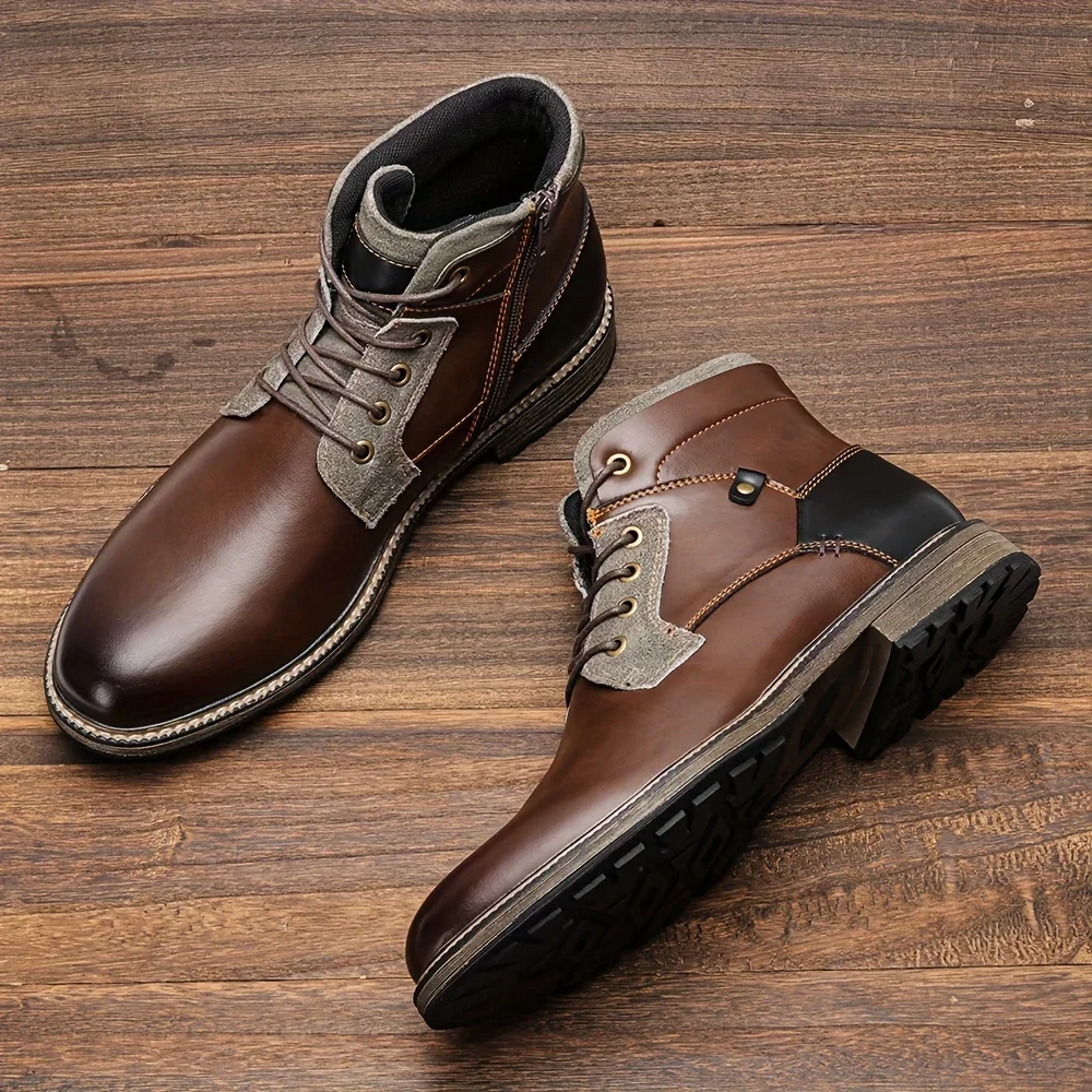 Men's fashionable ankle boots, autumn and winter men's retro short leather boots#KD6502