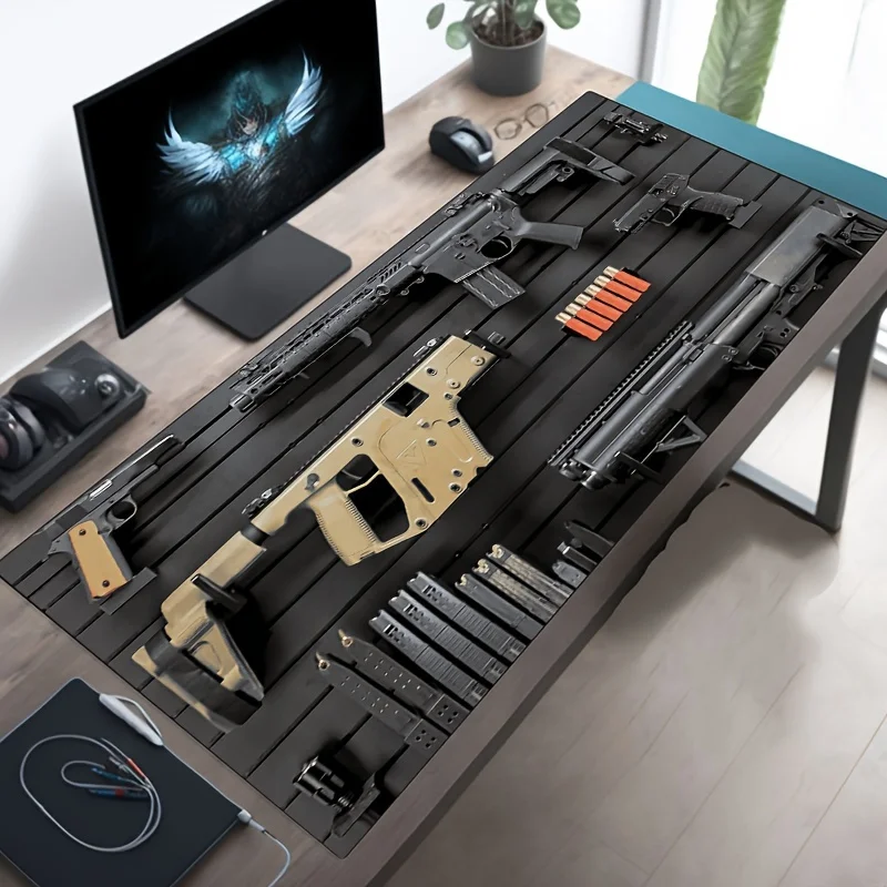 

Large Extended Gaming Mouse Pad Assorted Firearms Design Rubber Non-slip Desk Mat with Stitched Edges for Home Office E-Sports