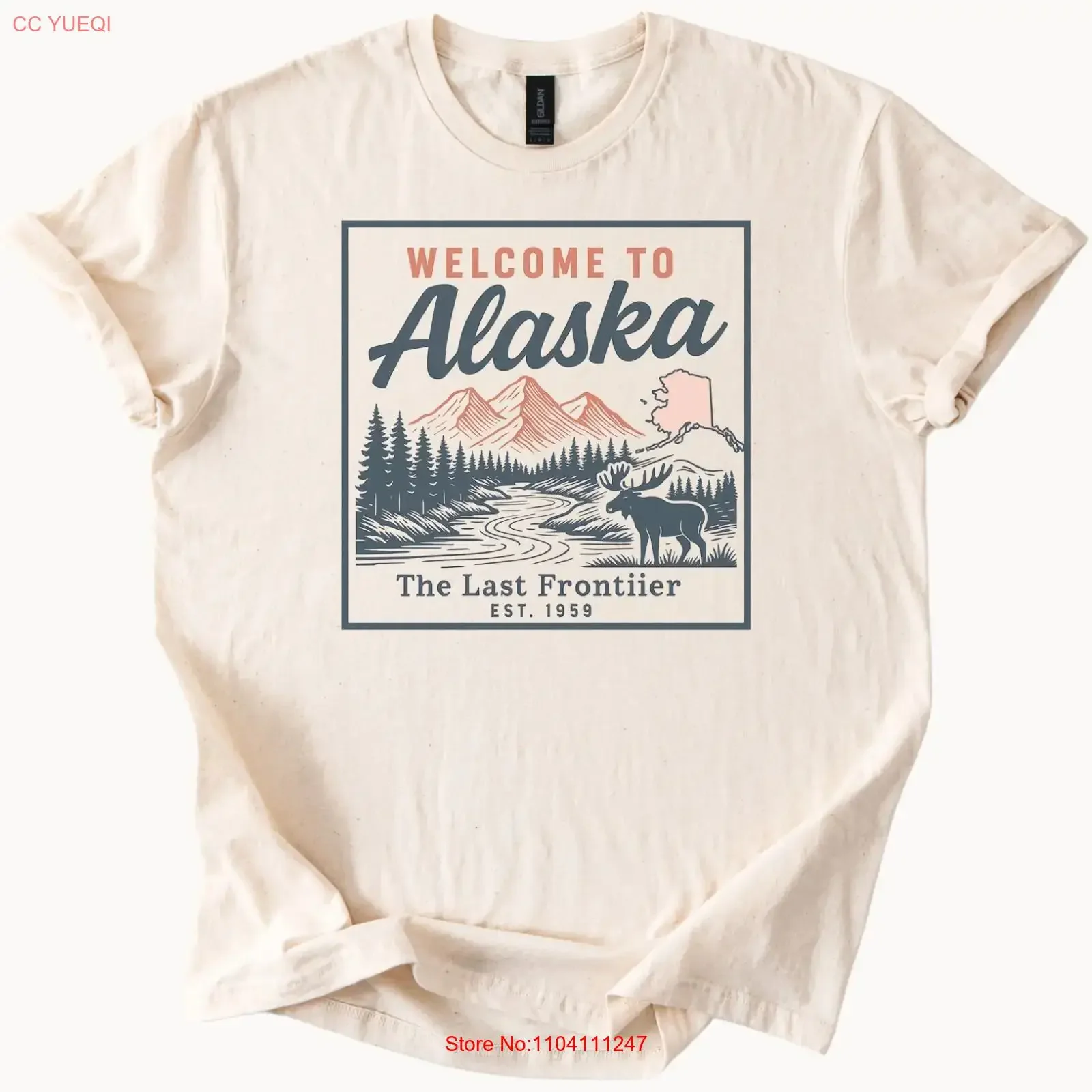 Alaska T Shirt The Last Frontier Moose Mountains Nature Souvenir vintage Washed Unisex homme Slightly streetwear graphic