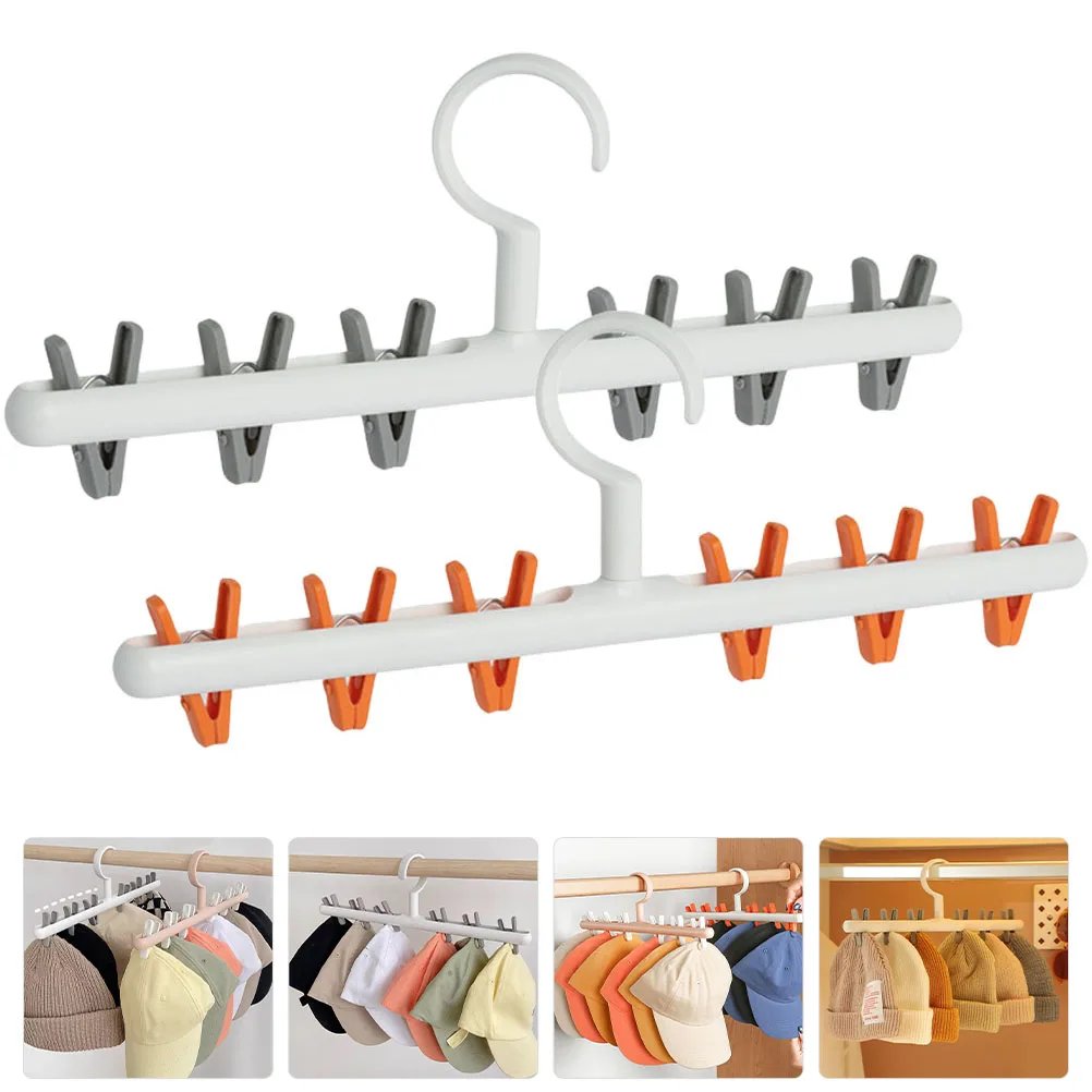 

2 Pcs Windproof Hat Drying Rack Laundry Hanger Hats Clothespin Holders Coat Hangers with Clips Pp Cap Storage Organizers