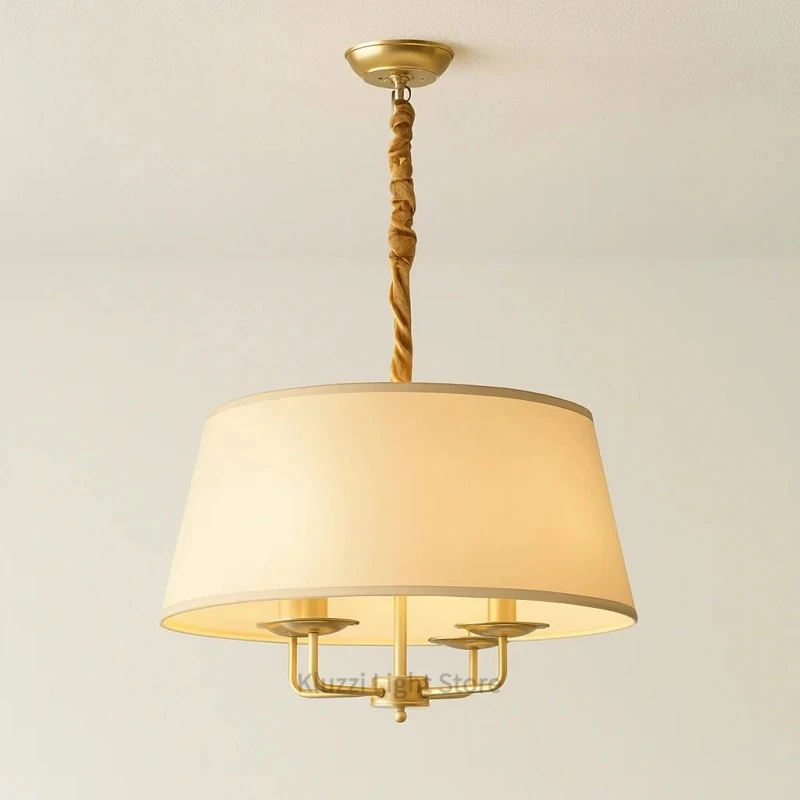 French Style Retro Linen Cover Chandelier Applicable Living Room Bedroom Hotel Villa Minimalist Home Decoration Lighting Fixture