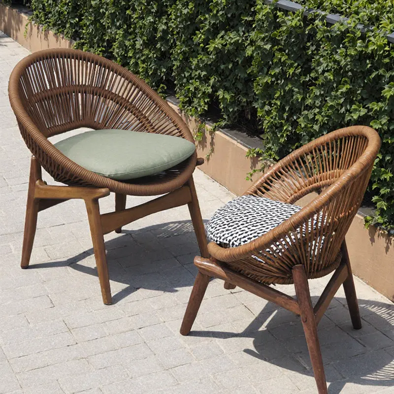 

YFY outdoor teak rope chair courtyard outdoor open-air solid wood rattan bed and breakfast hotel courtyard balcony