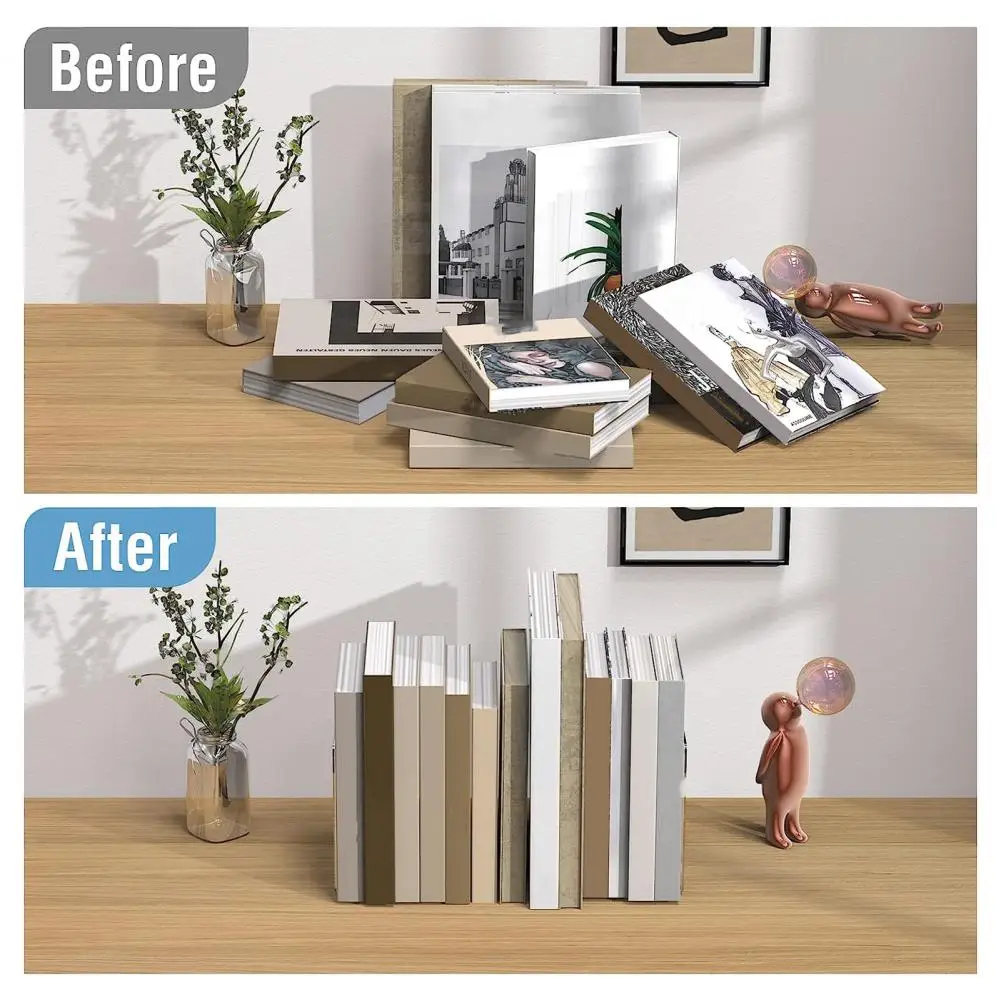 1PC Transparent Acrylic Bookends Stand Reading Bookshelf Desktop Decorative Storage Rack Bookend Book Holder School Stationery