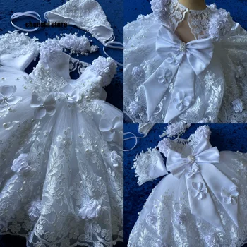 Robe de baptême en dentelle mignonne avec Bonnet, tenue blan...