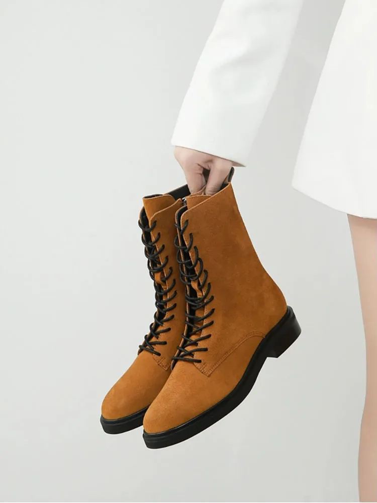 MOOQDAAX Winter Boots for Women 2024 Genuine Leather Round Head Ankle Boots Female Autumn Fashion Women Boots Platform Boots