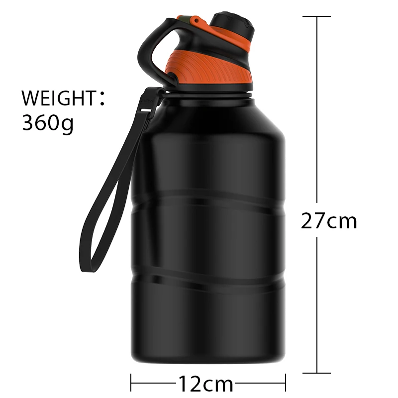 FEIJIAN borraccia sportiva di grande capacità 2.2L (74Oz) bottiglia d\'acqua a strato singolo in acciaio inossidabile con Design accurato del