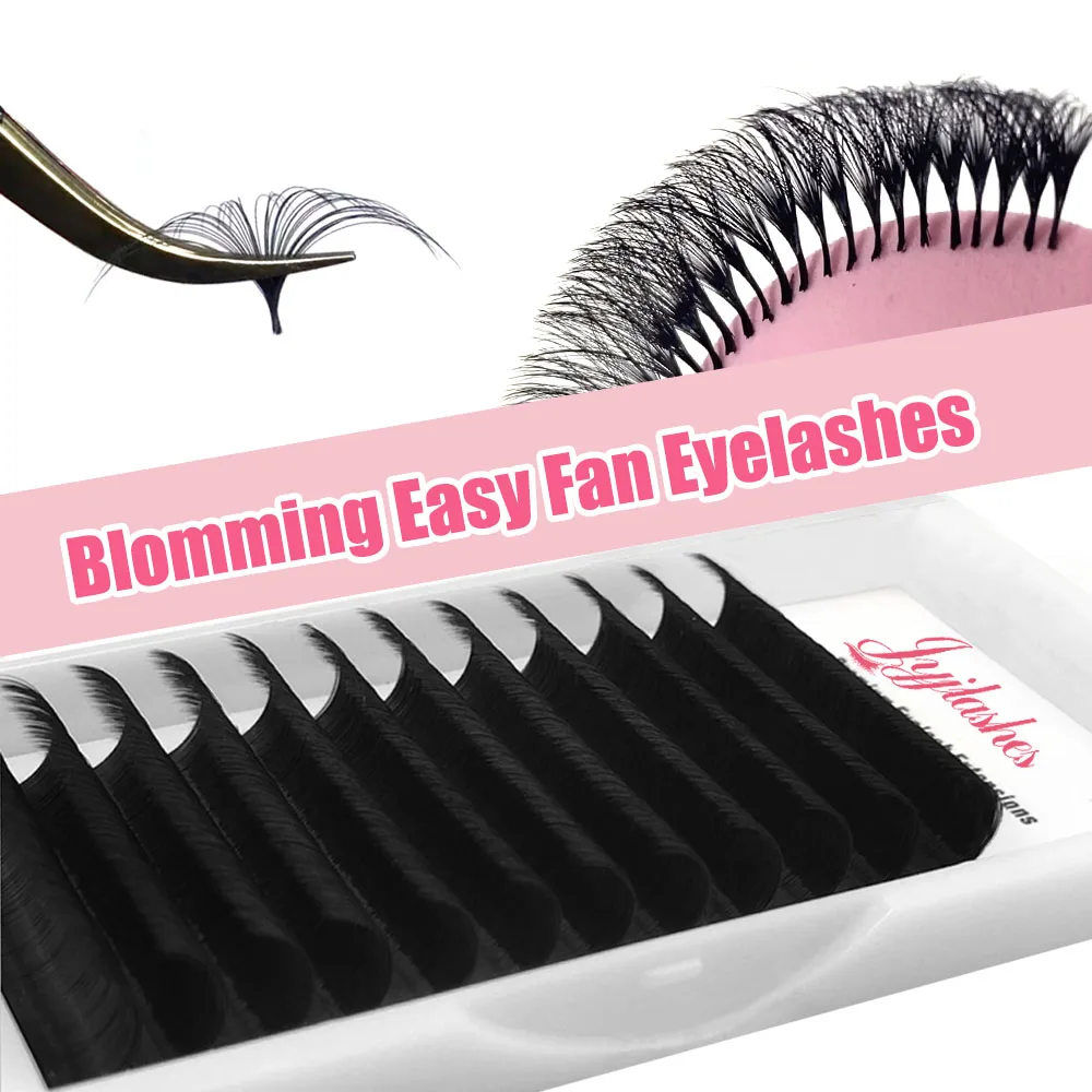 

JYJLASHES Easy fanning Fast Fan Blooming Eyelash Extensions Matte Dark Black Automatic High Quality Flowering Volume Eyelash