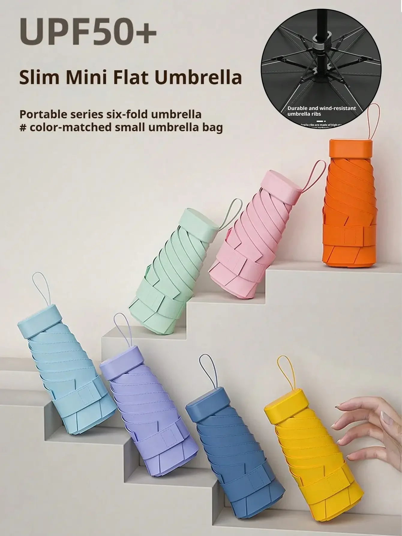 Compact Folding Umbrella, Mini Pocket Waterproof Portable Travel Umbrella, Sunshade Umbrella, Ladies UV Protection