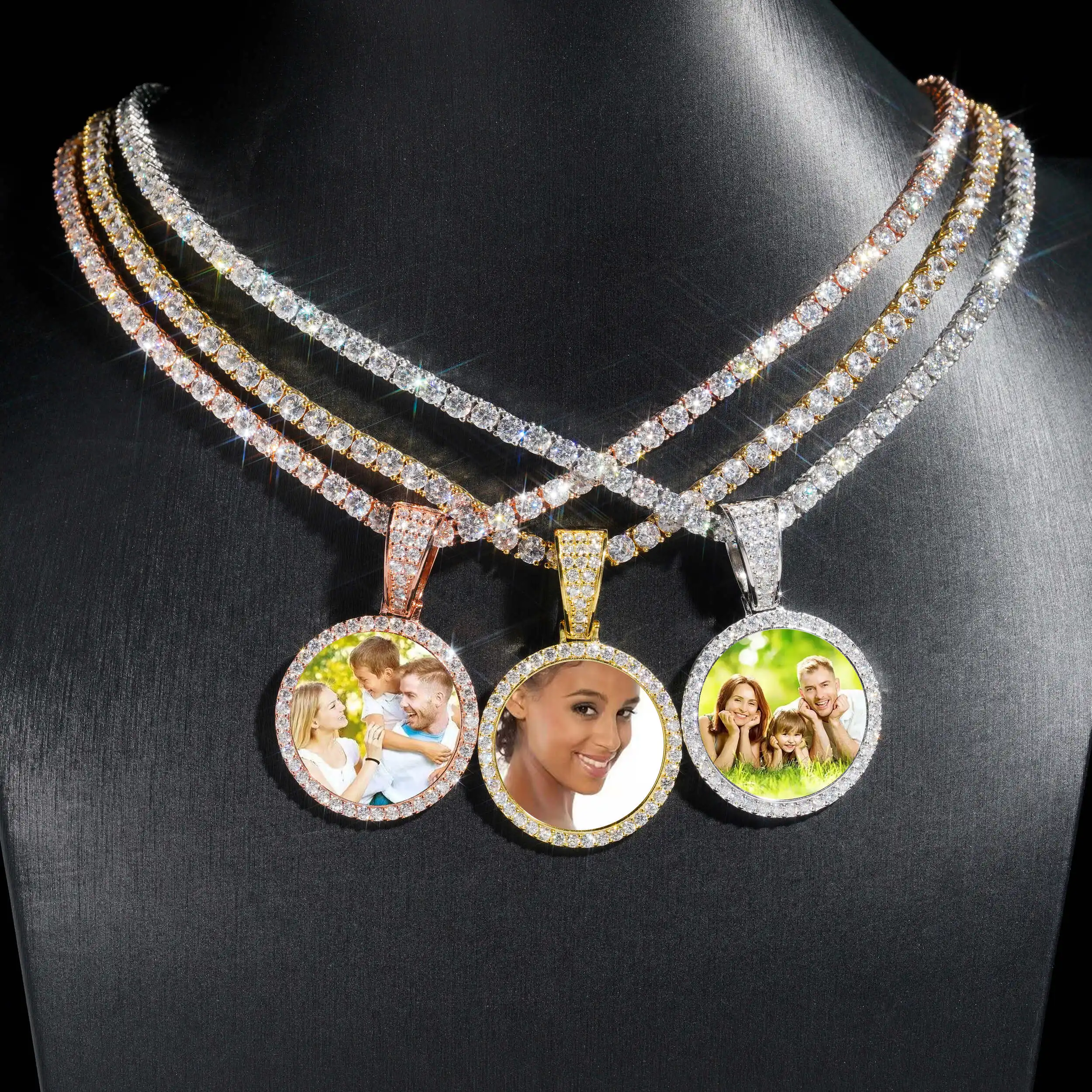 Blingminer 30MM Memory Photo VVS Moissanite Pendant For Men Women S925 Silver Pendants Pass Diamonds Tester Free Shipping