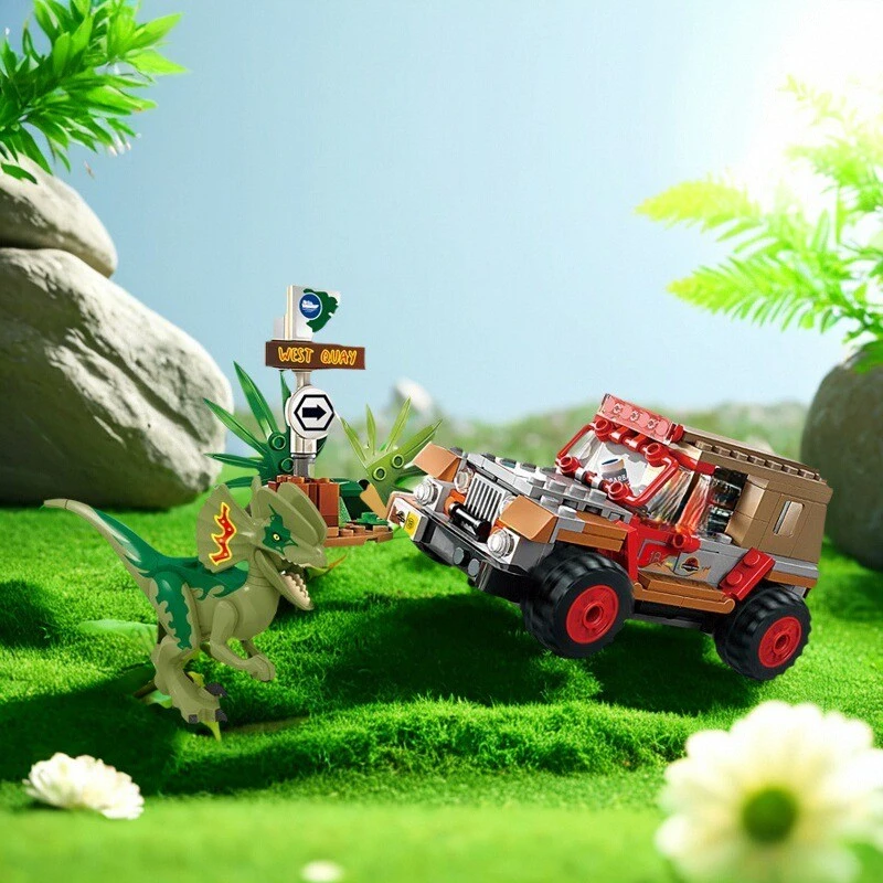 Compatibile MOC Set Dinosaur Park Serie Building Blocks Dilophosaurus Ambush Regali di Natale per bambini Assemblaggio di giocattoli 76958