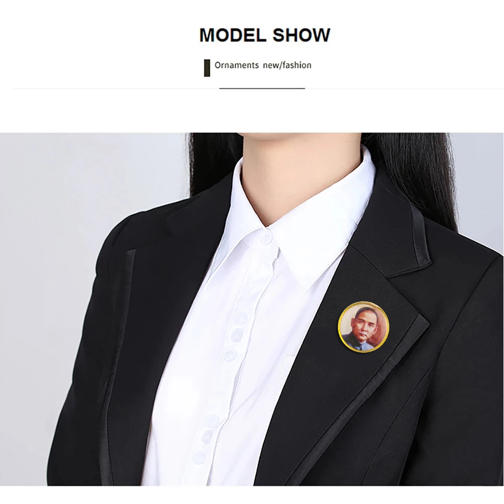 Sun Yat-sen Portrait Brooch Zhongshan Chairman of The Kuomintang Great Man Love China Pin Budge Collar Holiday Souvenirs
