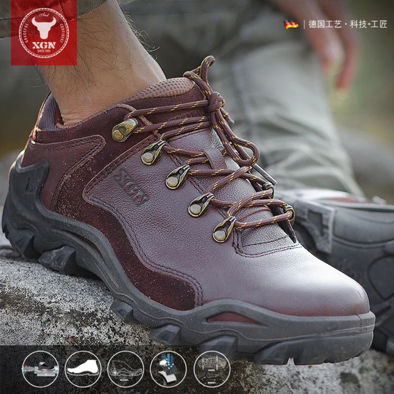 XGN Cowhide Hiking shoes Men waterproof hunting Boots Tactical Desert Combat Military Boots trekking Sneakers non-slip walking