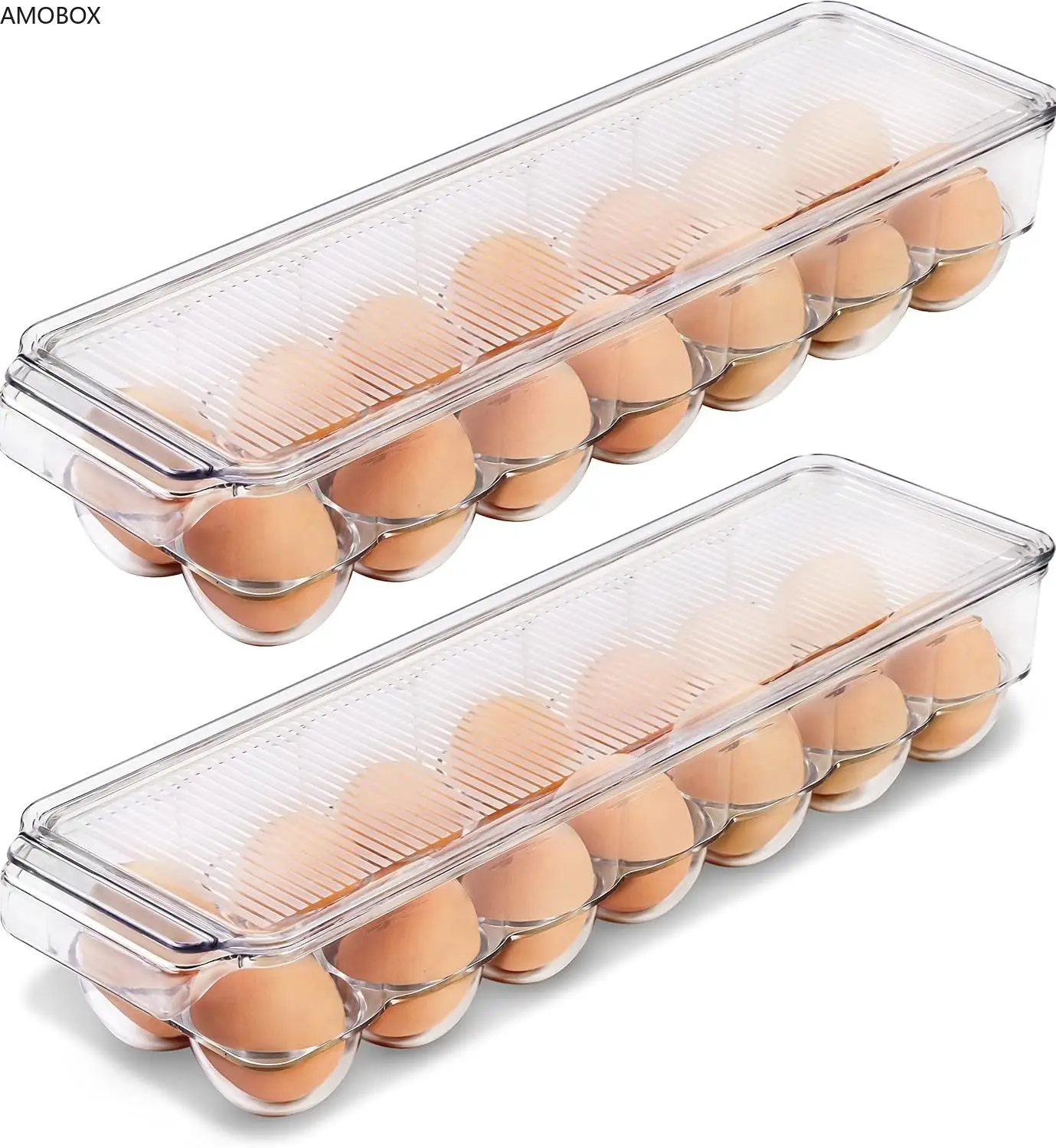 AMOBOX-Egg Container with Lid and Handle for Refrigerator,Clear Egg Holder for Kitchen Storage,Stacked,Refrigerator Fresh