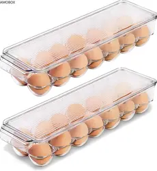 AMOBOX-Egg Container with Lid and Handle for Refrigerator,Clear Egg Holder for Kitchen Storage,Stacked,Refrigerator Fresh