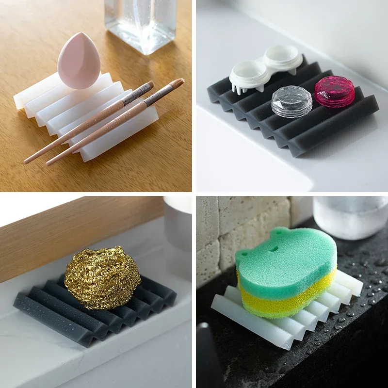 SHIMOYAMA Bathroom Soap Holder Silicone Soap Dish with Drain Water Flexible Portable Soapbox Pads Bath Kitchen Drain Container