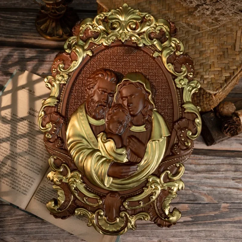 Church Holy Family Nativity Wood Carving Catholic Wall Art Mary and Joseph Living Room Wall Decor