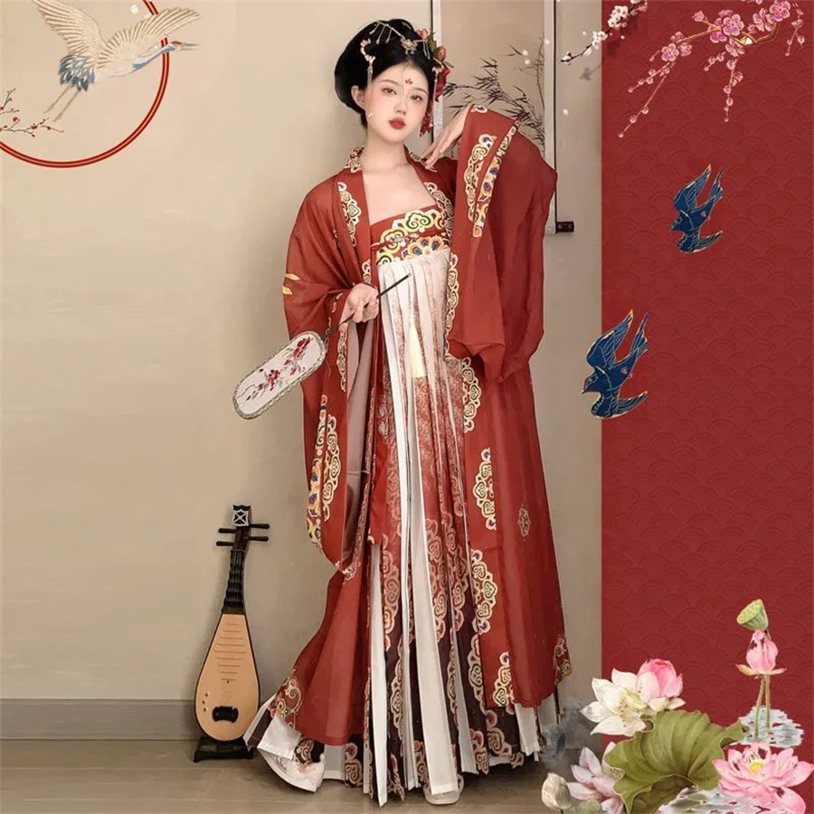 Retro Fairy Women Chinese Hanfu Dress Ancient Vintage Floral Stage Dance Costume Festival Party Traditional Tang Dynasty Clothes