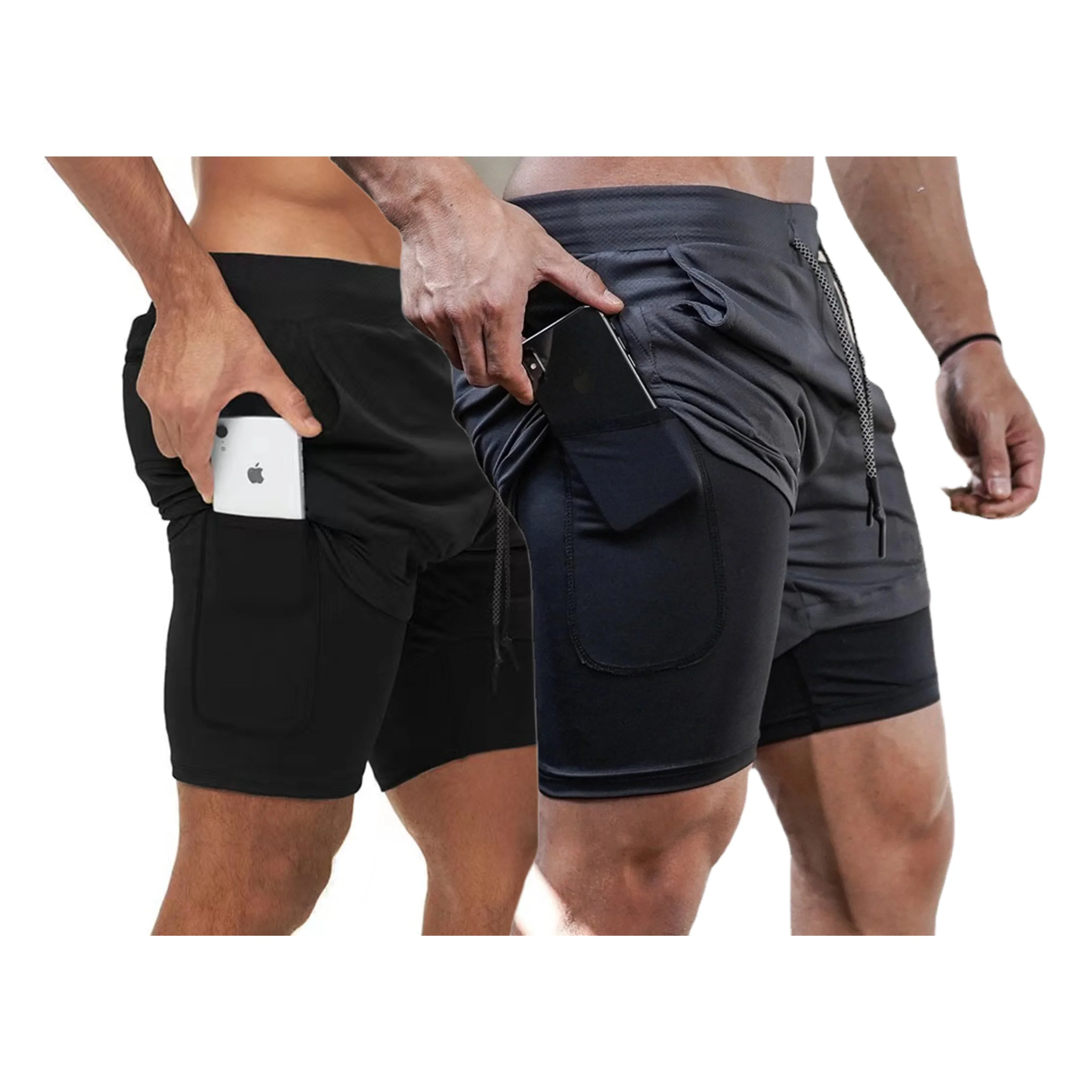 Pantalones cortos de correr para hombre, ropa deportiva 2 en 1 de doble cubierta, secado rápido, para gimnasio, entrenamiento, 2 piezas