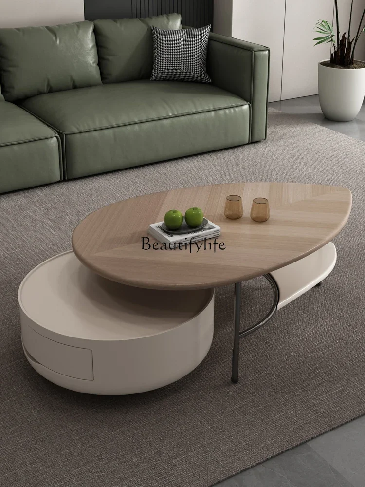 

Retractable Tea Table Italian Minimalist Creative High-End Solid Wood Leaf Tea Table