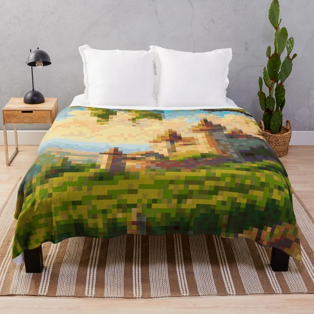 Majestic Castle in Vineyard - Medieval Countryside Retreat in Pixel Art Style Throw Blanket Luxury blankets and throws Blankets