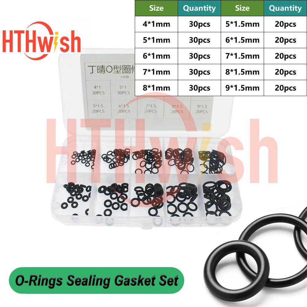 250pcs Nitrile Rubber O Ring Set Gaskets Seal Rubber Bands High Pressure O-Rings Repair Kit Sealing Elastic Band O Rubber Rings
