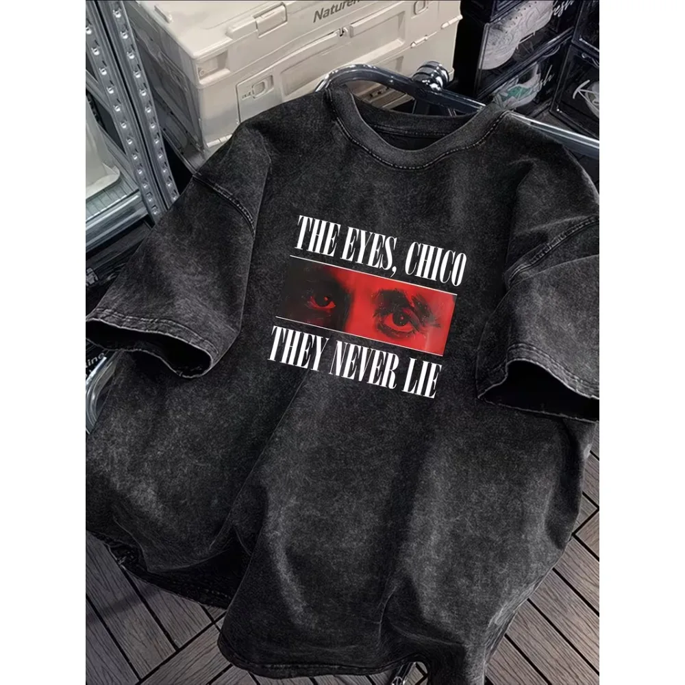 Camiseta con Estampado de la Frase de Scarface 'The Eyes Chico They Never Lie', Estilo Acid Wash, Vintage, Informal, para Hombre
