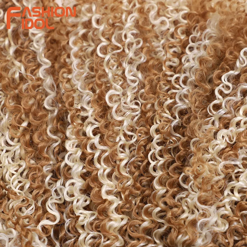 FASHION IDOL Afro Kinky Curly Hair Extensions 12-14 inches 6PCS 260g Synthetic Hair Bundles Blonde Weave Fake Hair