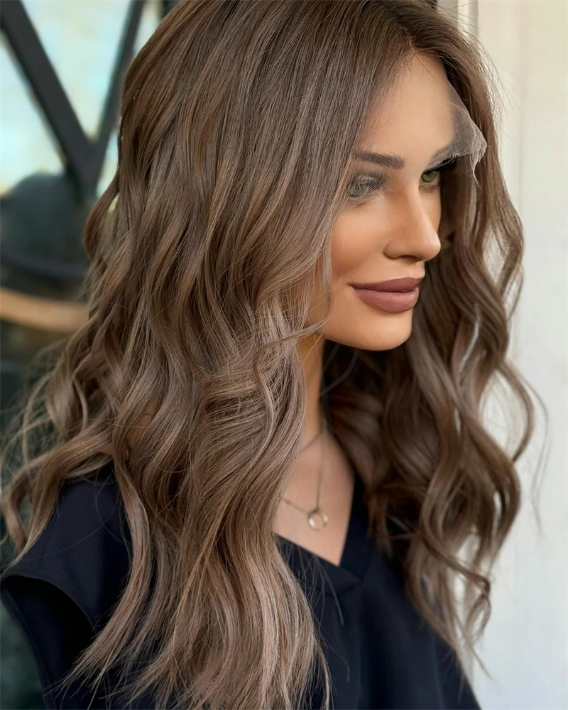 

Ombre Шоколадно-коричневый синтетический парик спереди, мелирование балаяжа, коричневый со светлыми волосами, предварительно выщипанная линия волос, ежедневное использование для косплея