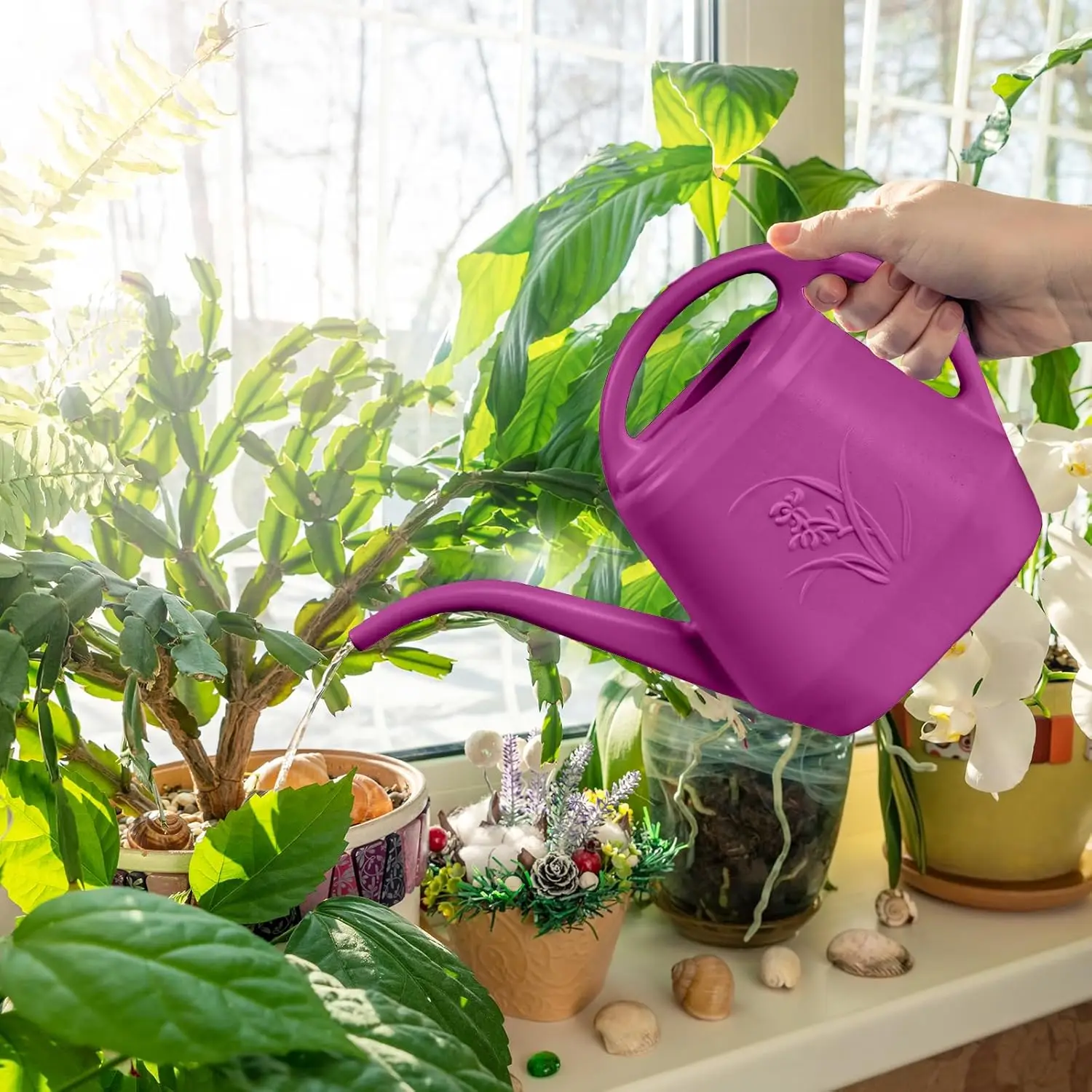 1/2 Gallon Watering Can with Long Spout for Indoor Plants and Garden Watering, Rose Red view 5