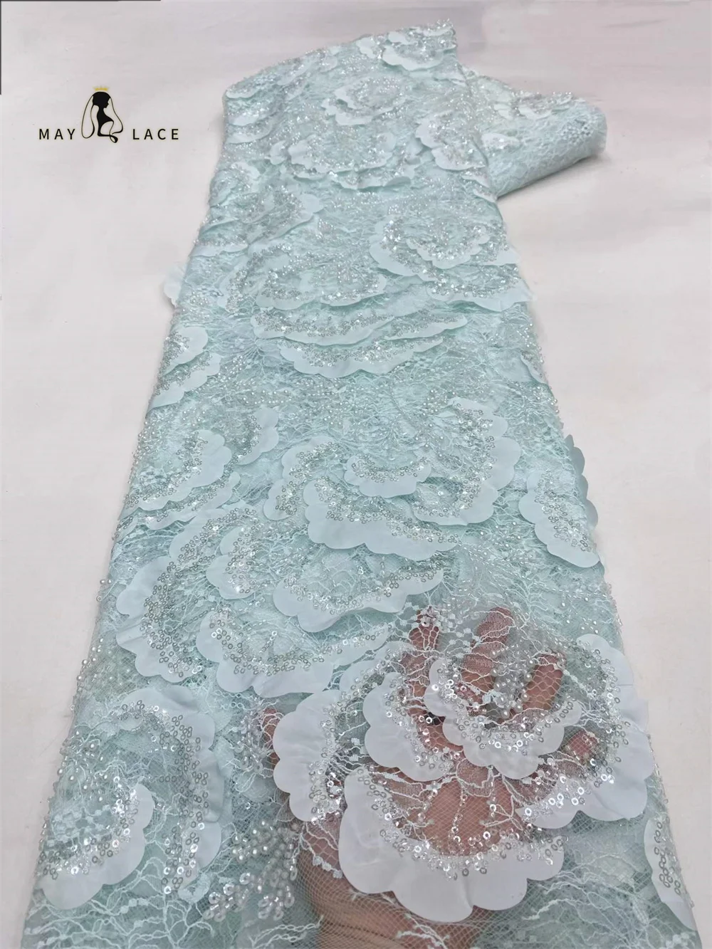 

African Mesh Lace Fabric With Sequins 2026 High Quality French Beads Tulle Lace Fabric for Women Party Dresses Material Sewing