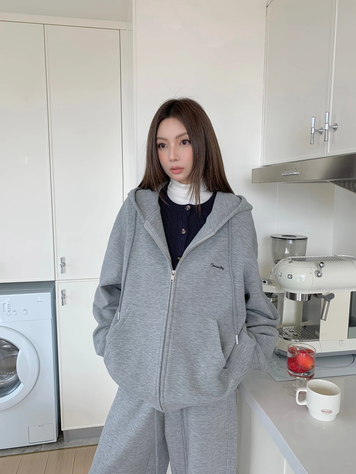 

Korean Sle Thiened Warm Hooded Jaet Letter Embroidery Fce Women's Loose Sweatirt Autumn Winter New Arrival