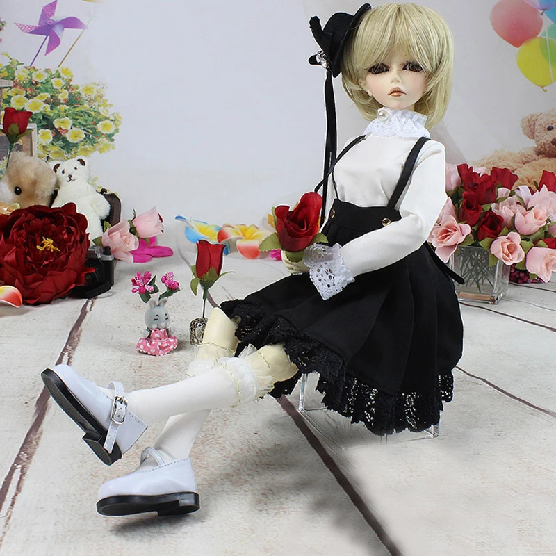 D04-B149 children handmade toy 1/6 1/4 1/3 BJD Doll clothes Black and white suspender skirt 4pcs/set