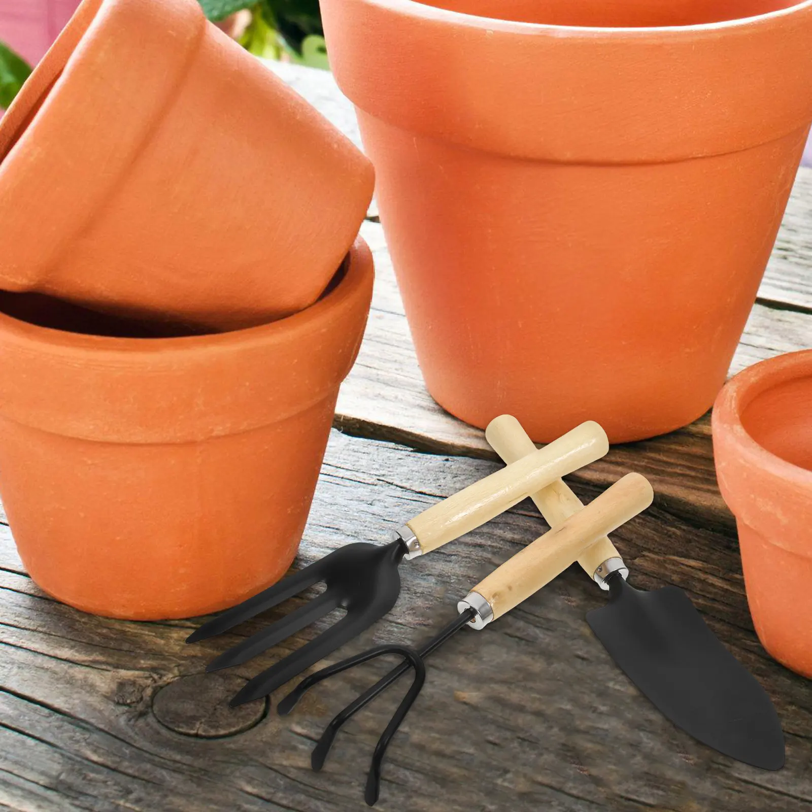3Pcs Garden Tool Set for Kids Wooden Handle Shovel Rake Spade Indoor Outdoor Gardening Tools Small Garden Tool Sets Bonsai