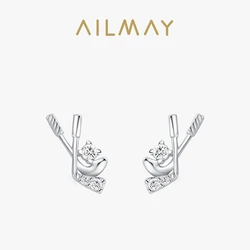 Ailmay 100% 925 Sterling Silver Fashion Hockey modelling Clear Zircon Stud Earrings For Women Girls Party Accessories Jewelry