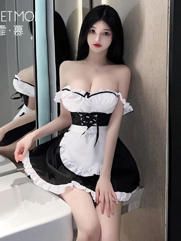 Exotic Summer Fashion Women's Clothing One Shoulder Open Chest Splicing Sweet and Cute Girl Style Maid Dress Elegant Dress FY8M