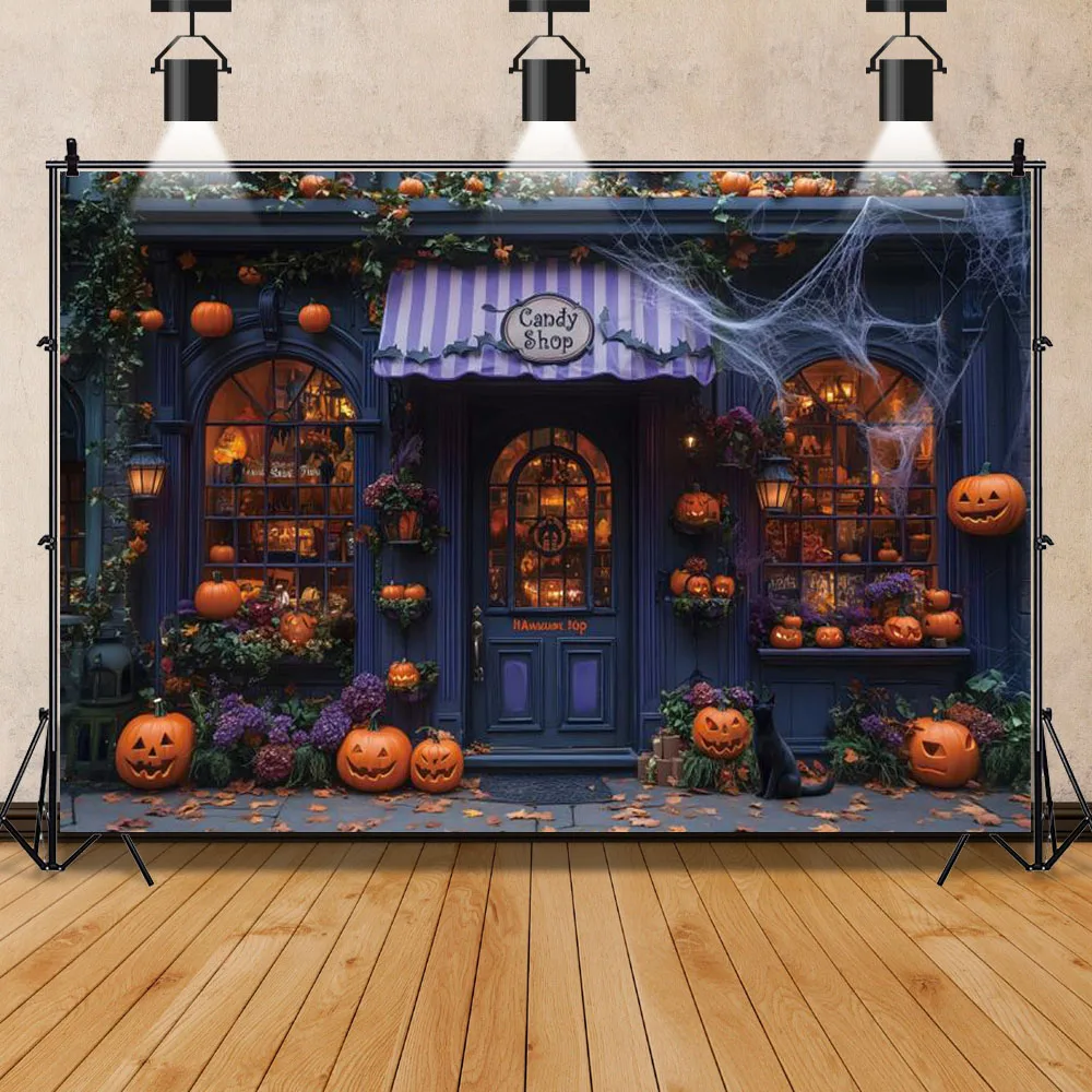 خلفيات الهالوين للتصوير الفوتوغرافي على شكل يقطين وفانوس الخفافيش ومتجر حلوى الهالوين وخلفيات تزيين حفلات الهالوين دعائم استوديو الصور