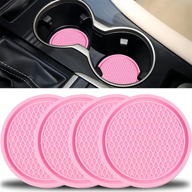 

2PCS Pink/Black Car Cup Holder Coaster Anti-Slip Silicone Insert Mat Fit Most Cars Auto Interior Decor Accessories