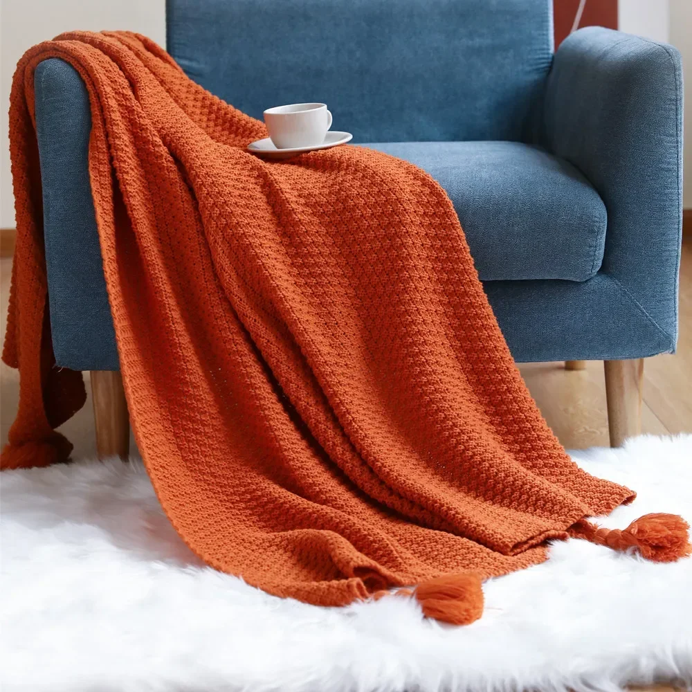 Blanket for Sofa Bed Decorative Knitted Blanket with Tassels Soft Lightweight Cozy Textured Knit Blankets on The Bed Cover