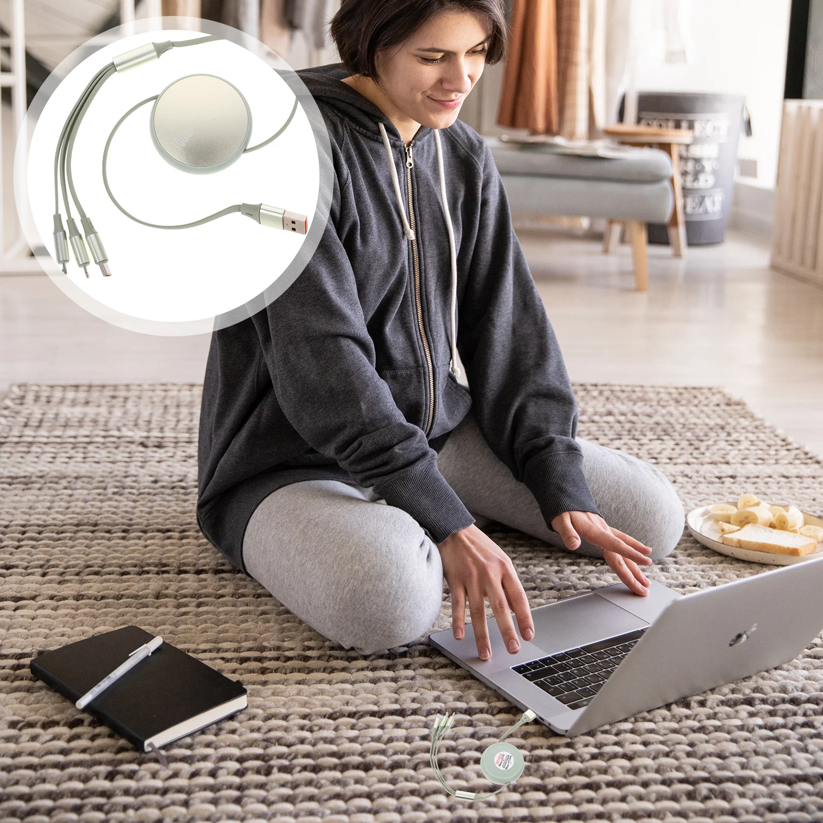 

Fast Charging Data Cable Retractable Type-C Cable For Mobile Phone Usb Data Transmission Portable