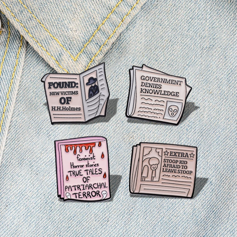 Breaking News Pines Lapel Badges Funny Jewelry Gift for Kids Friends Vintage Newspaper Enamel  Brooch Custom Lost And Found