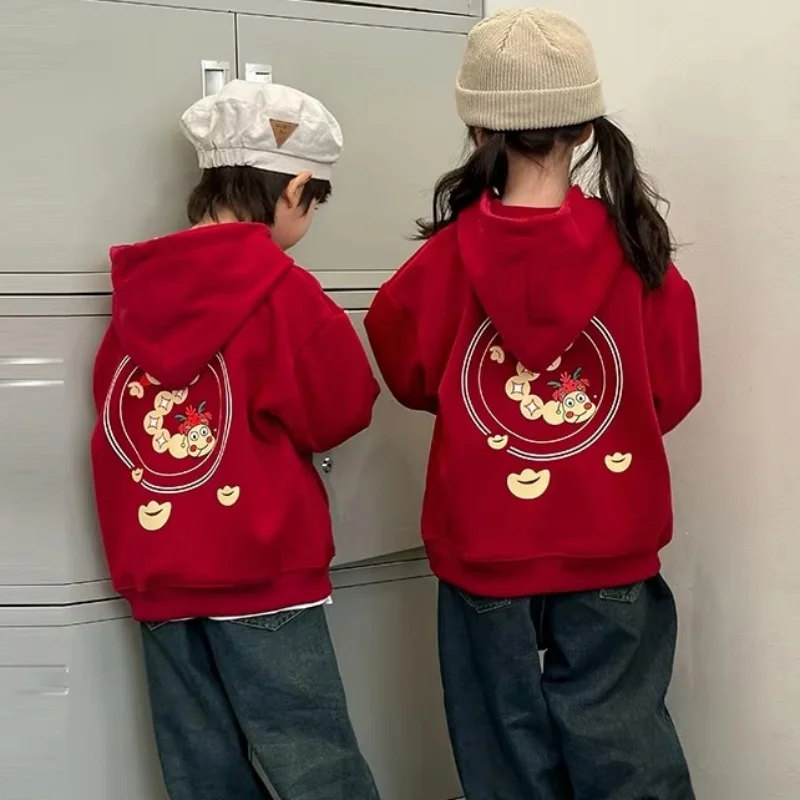 1-12 Year Girl Boy Brother Sister Sweatshirt S-3XL Mom Dad Family Matching Outfits 2025 Chinese New Year of the Snake Hoodies