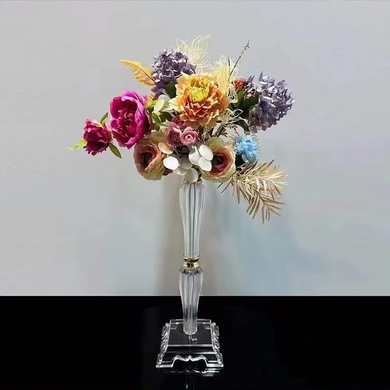 Hxl wedding main table flower vase crystal electroplated acrylic table decoration