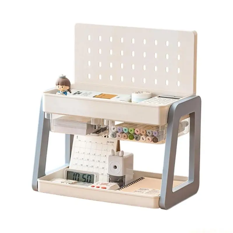 Desktop Shelf Organizers with Pegboard Back Panel for Daily Desk Supplies