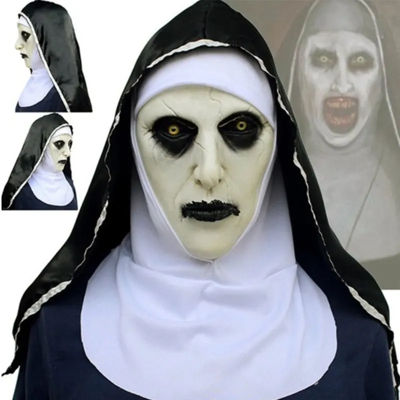 The Nun Horror Mask Cosplay Valak Scary Latex Masks With Headscarf Full Face Helmet Halloween Party Props