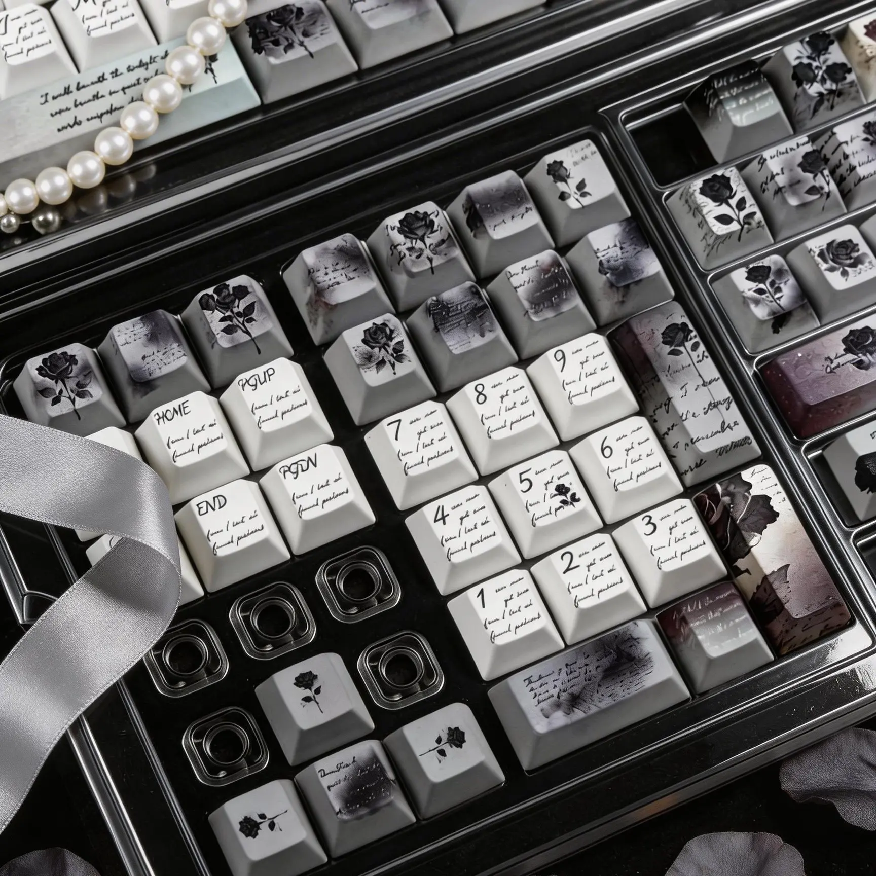 MAIMOOO Black Rose Keycaps Cherry Pbt Pc Black And White French Style Light-Transmitting Frosted Custom Keyboard Keycaps
