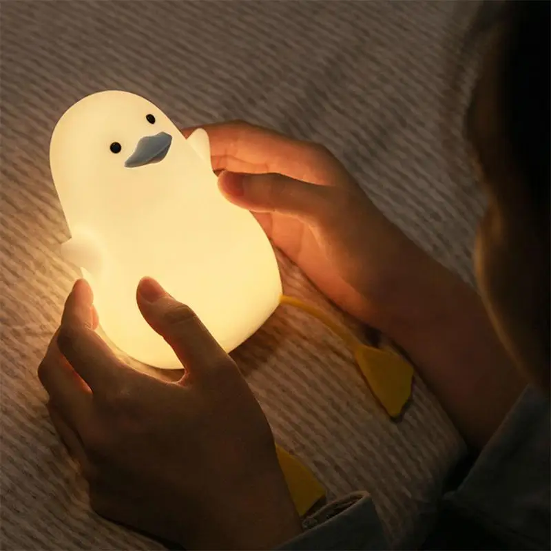 Imagem -03 - Portable Creative Led Cartoon Bedside Lamp para Crianças Silicone Night Light Abajur Cute Duck Gift Home Bedroom Bedside Table