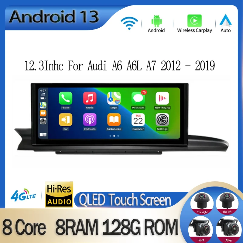 12.3 Inch Touch Screen Android 13 For Audi A6 A6L A7 2012 - 2019 Car Accessories Carplay Monitor Multimedia Auto Radio Player