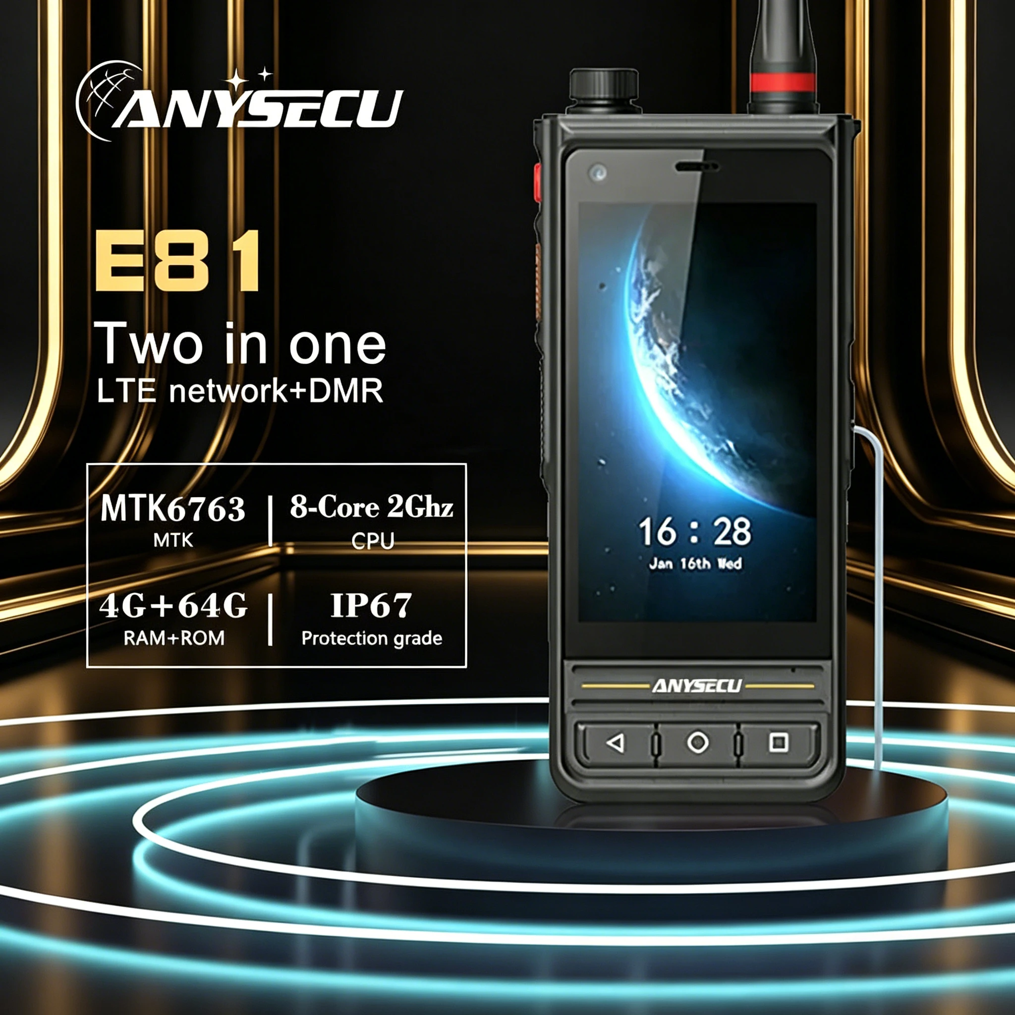 ANYSECU/RUNBO E81 Rugged Smartphone Waterproof Android 9.0 64/128/256GB 2500-3500mAh Mobile Radio IP67 DMR+UHF POC Walkie-Talkie