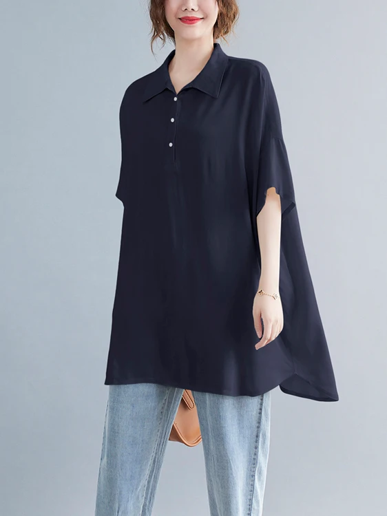 plus Size Women's Loose Fit irt Slimming Medium Length ort Sve Cover Belly Faionable Casual  Neline Summer irt